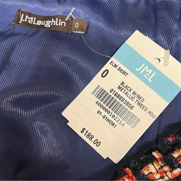 J. Mclaughlin Houndstooth Metallic Tweed Sparkle Elm Skirt Sz 0 NWT - Picture 5 of 5